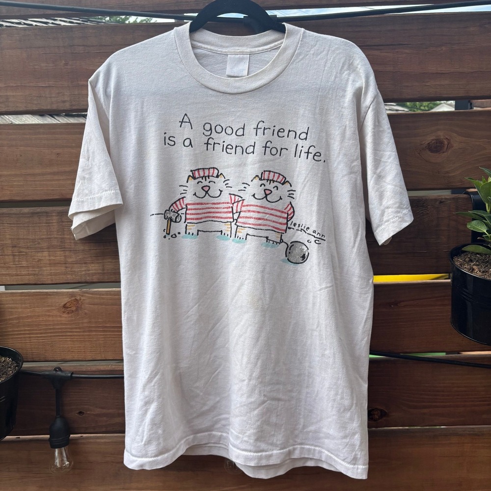 Leslie Ann Cat T-Shirt Unisex XL White‎ Good Vintage Friend Graphic Tee